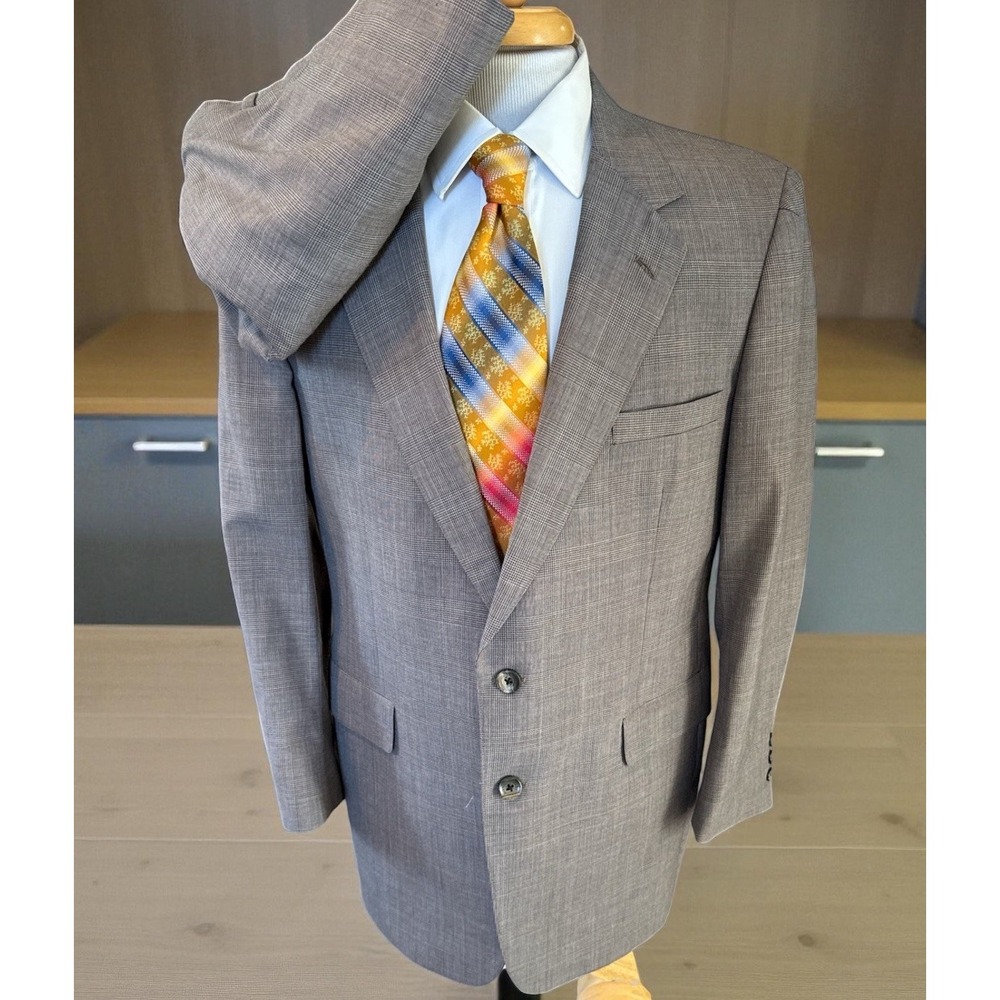 Kingsridge USA Made 2 Piece Suit Sz 42R Pants 38 x 29 Brown Plaid Wool‎ Vintage